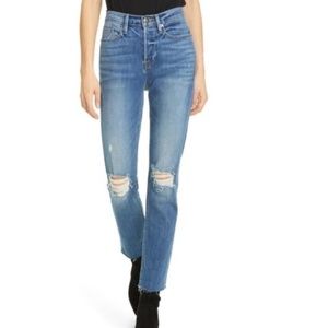 FRAME Le Beau Ankle High Rise Jeans in Cleo Rips